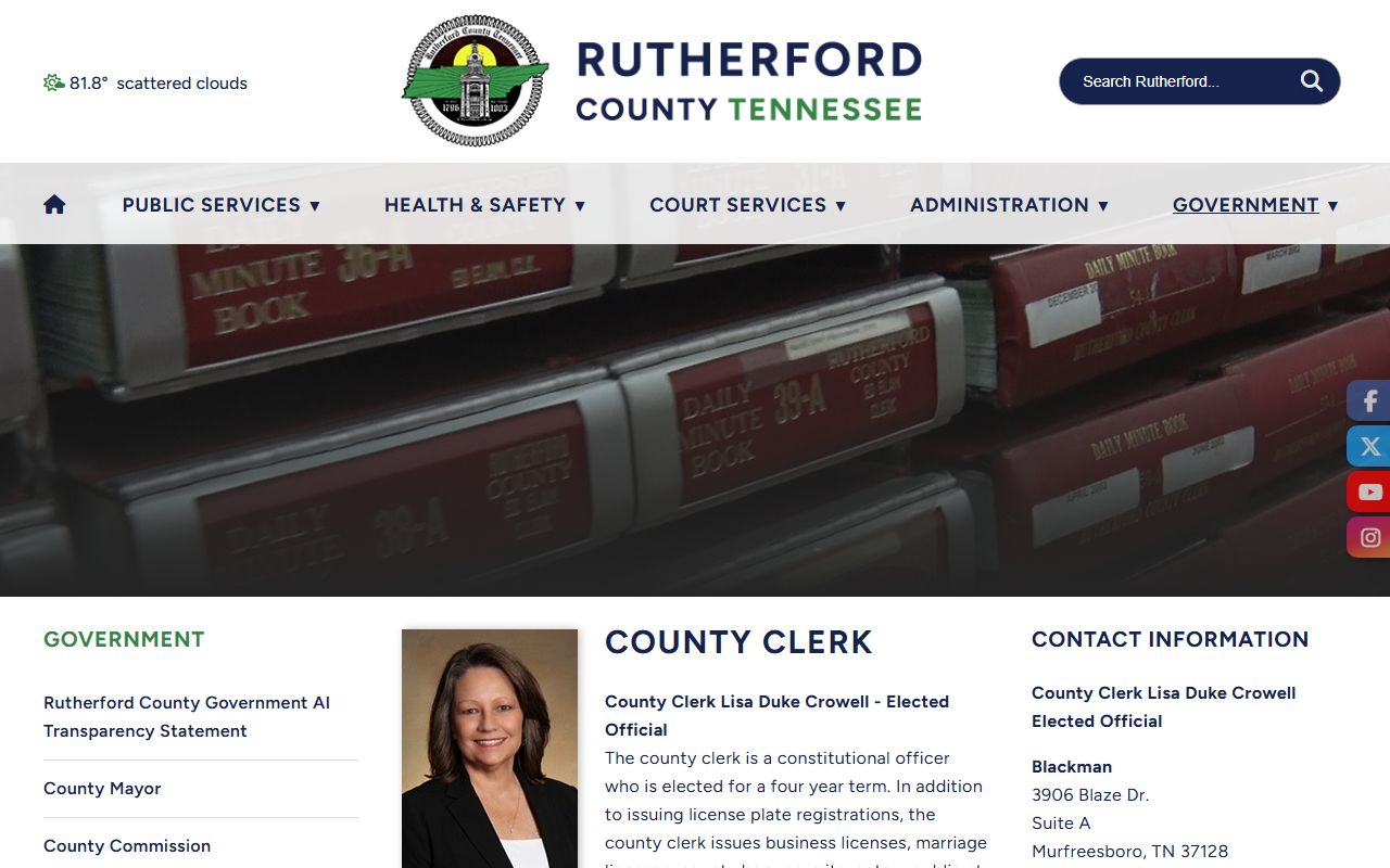 Rutherford County Clerk office records and services page