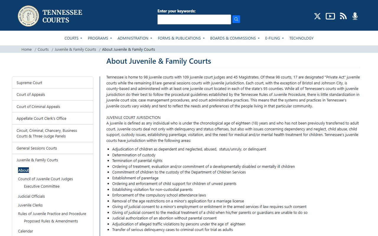 Rutherford County clerk records - Tennessee Juvenile and Family Courts overview page
