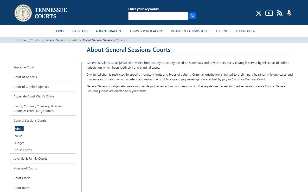 Rutherford County clerk records - Tennessee General Sessions Courts overview page