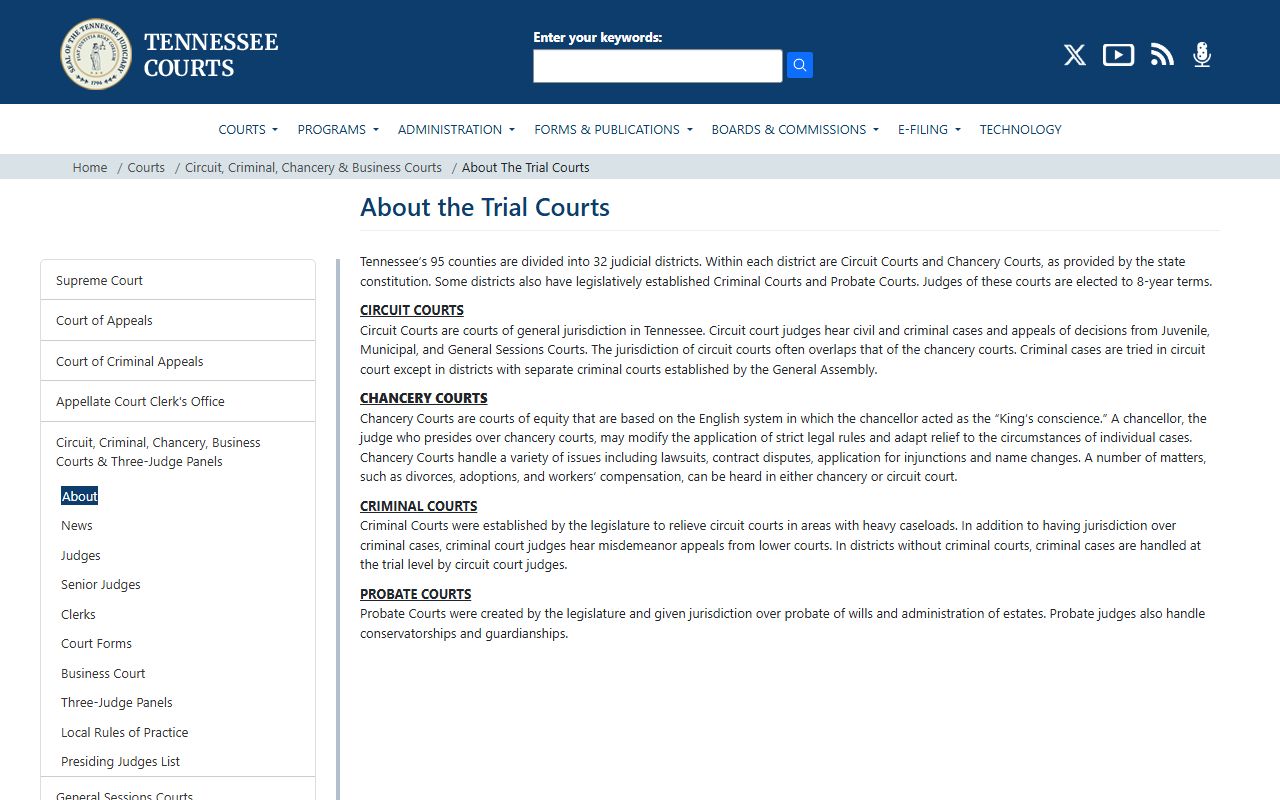 Rutherford County court records and Circuit Court overview on the Tennessee AOC website