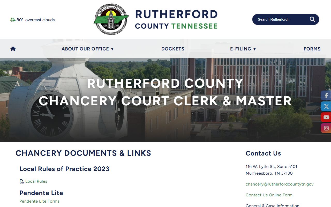 Rutherford County Chancery Court records forms page with document search