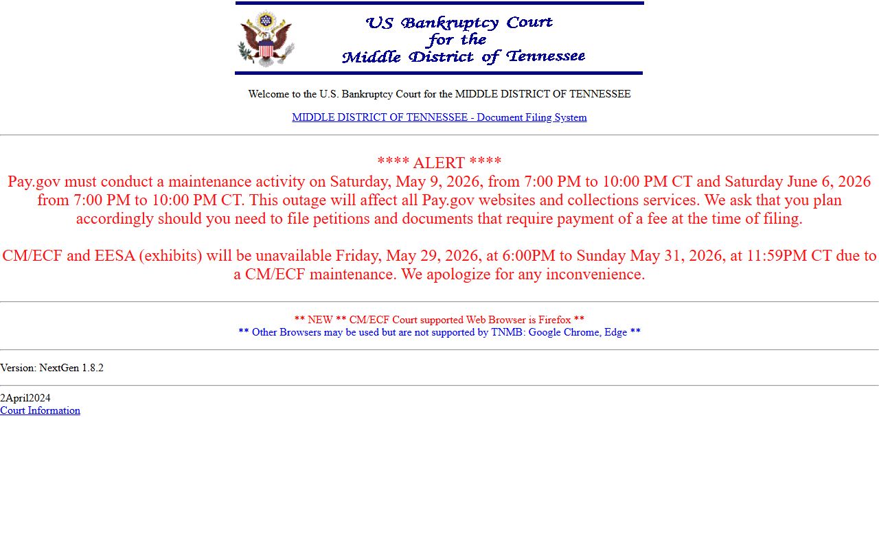 Rutherford County federal court records bankruptcy CM/ECF electronic filing system