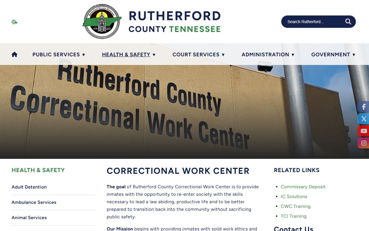 Rutherford County criminal records and Correctional Work Center official page