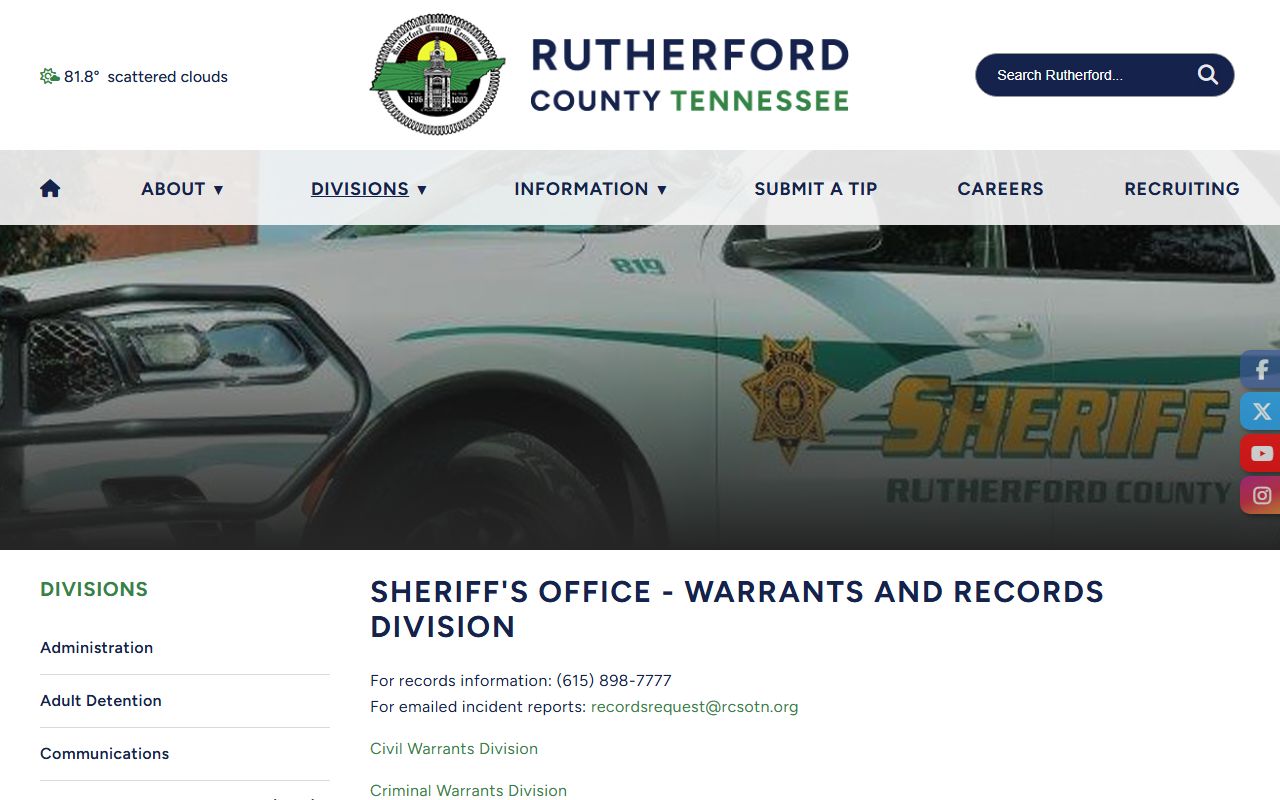 Rutherford County warrant records - Sheriff's Warrants and Records Division page