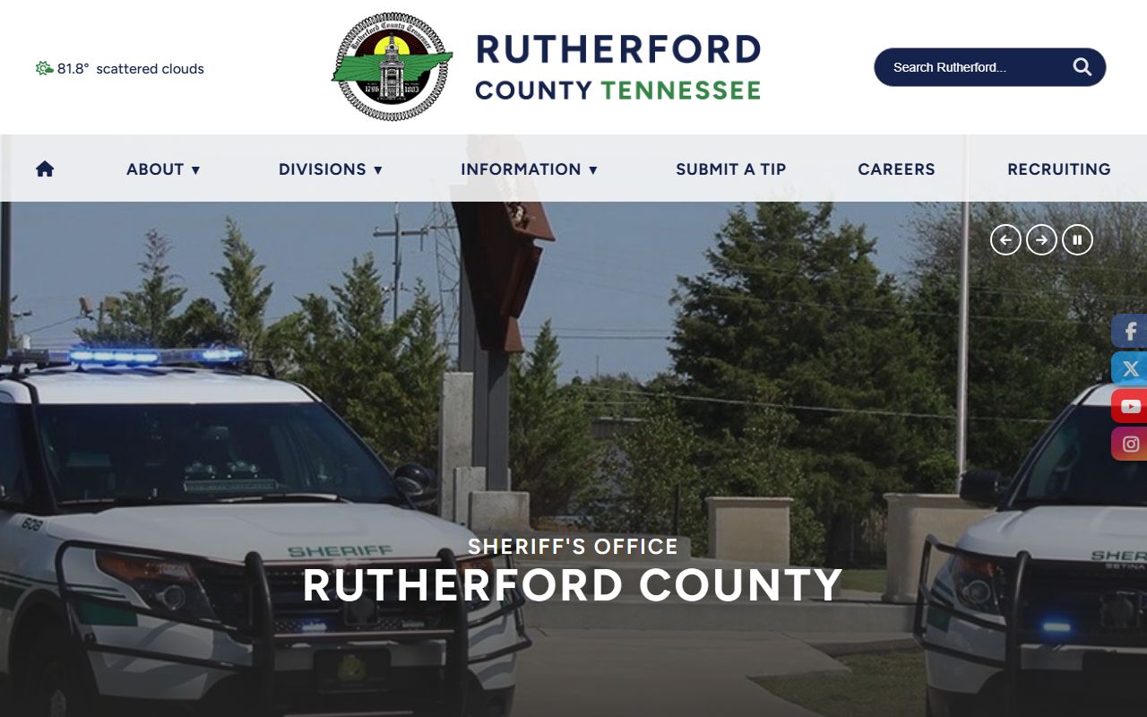 Rutherford County Sheriff's Office home page with detention and records links