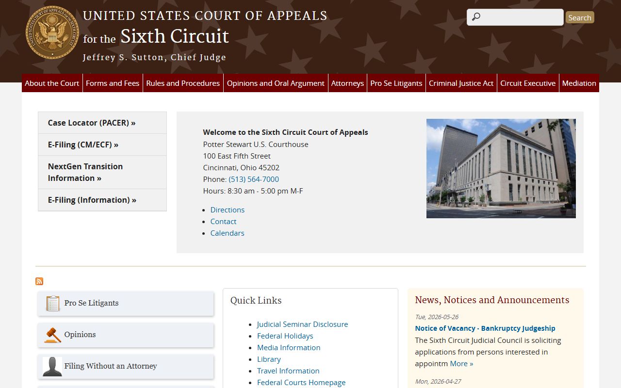 Rutherford County federal appeals court and U.S. Court of Appeals Sixth Circuit website