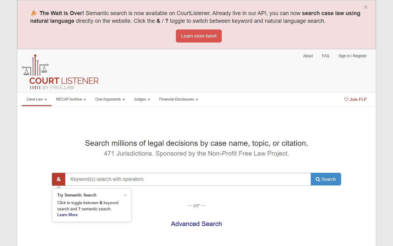 CourtListener free court opinion and docket research site