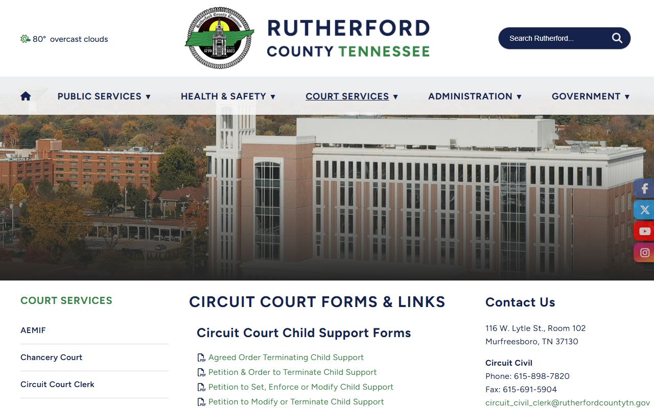 Rutherford County Circuit Court Clerk forms and fee links page