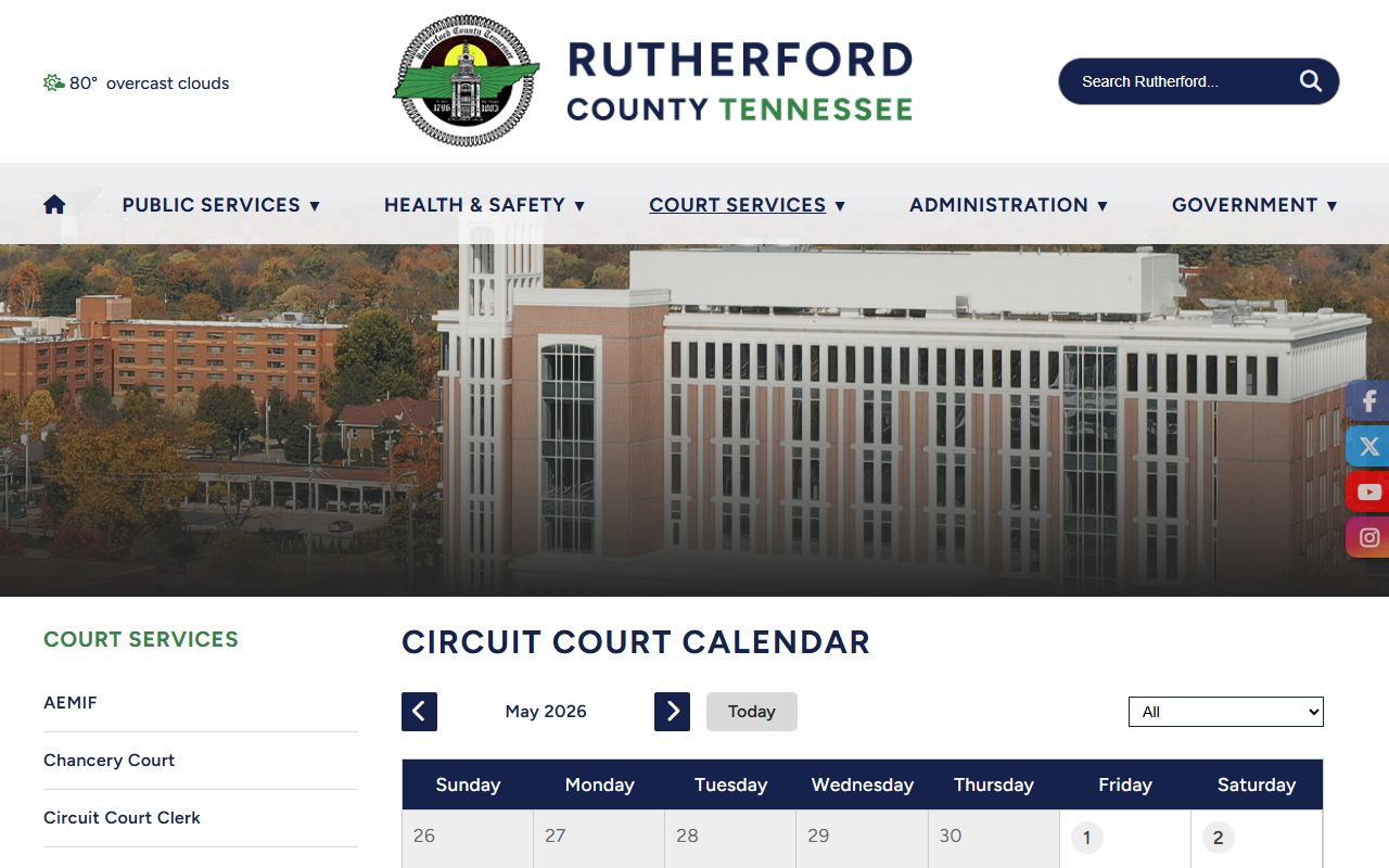 Rutherford County Circuit Court calendar and docket page