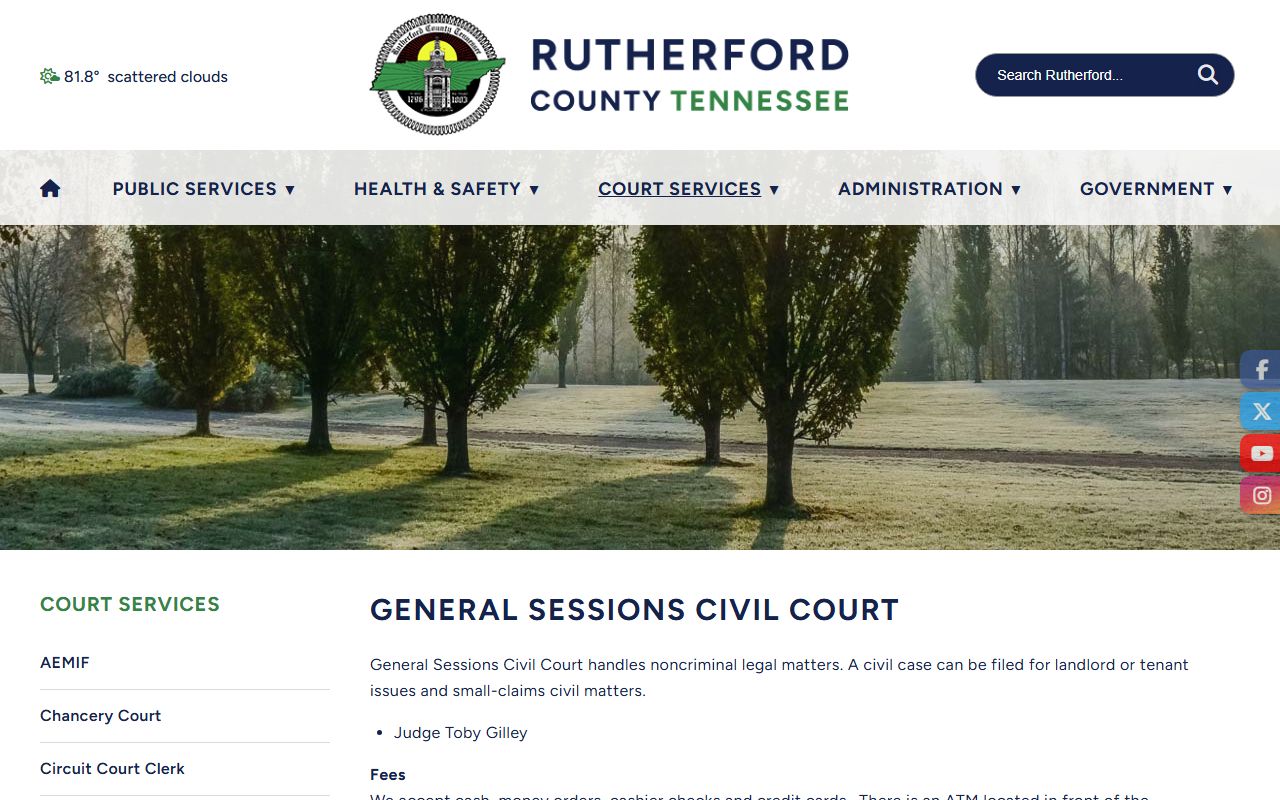 Rutherford County General Sessions Civil Court records page
