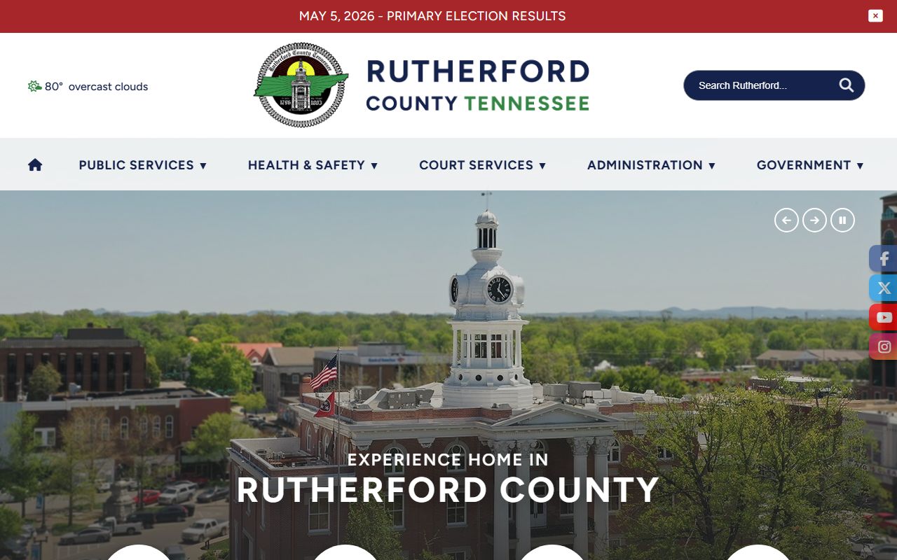 Official Rutherford County government website with court and clerk links