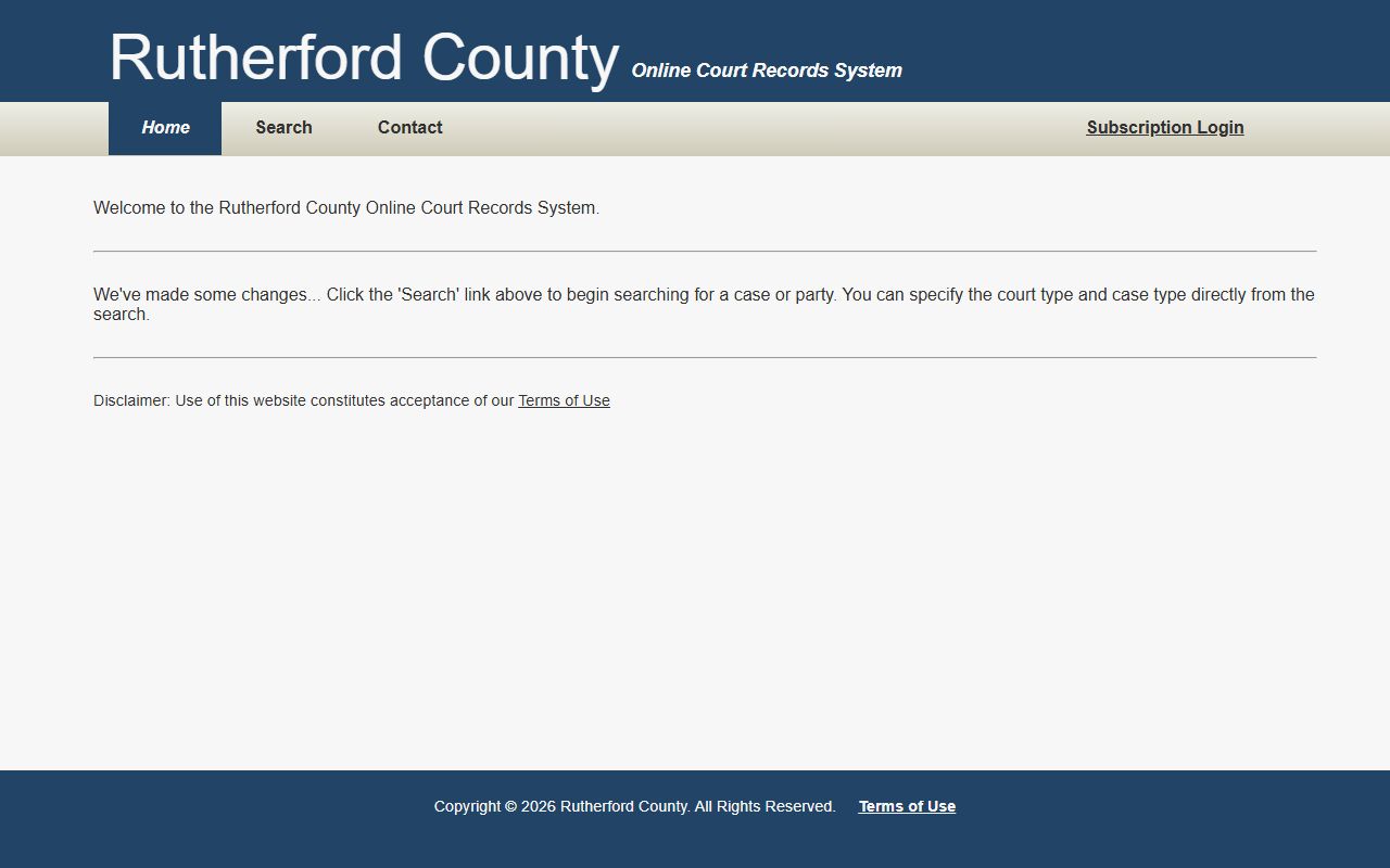Rutherford County court records online search home page