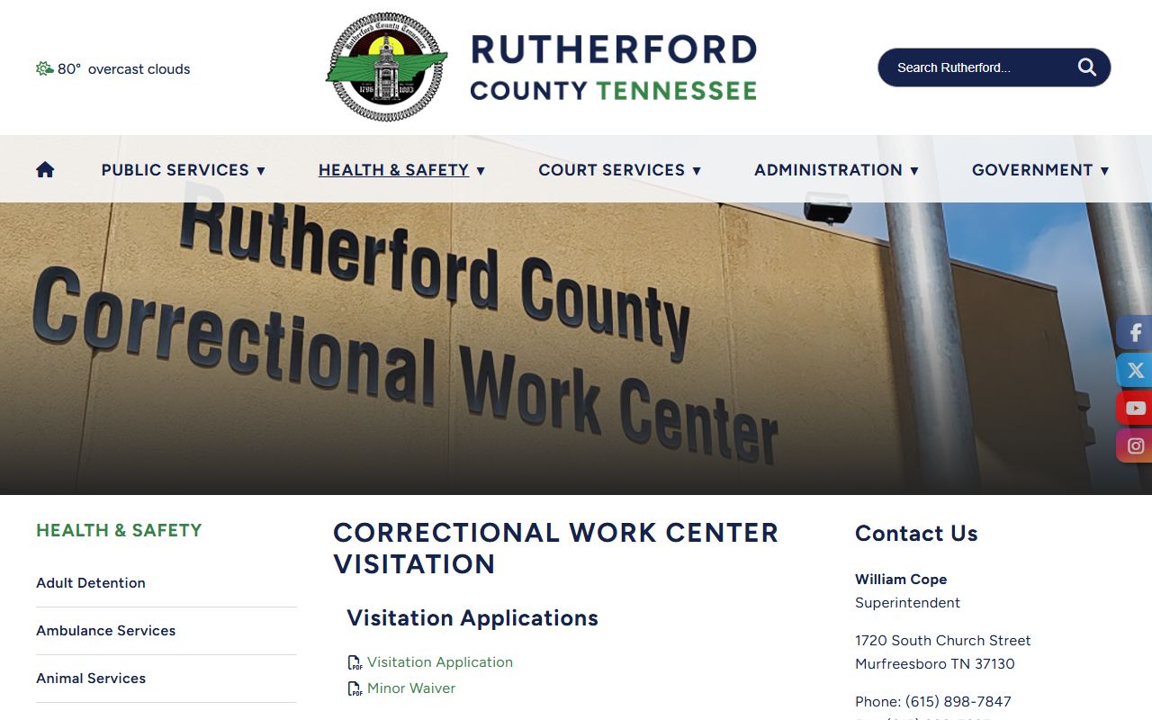 Rutherford County inmate records correctional visitation page