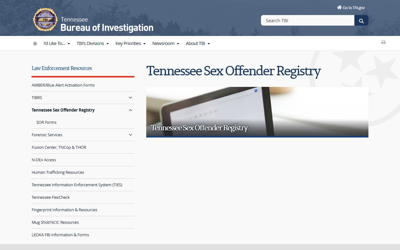 Rutherford County inmate records TBI Tennessee sex offender registry landing page