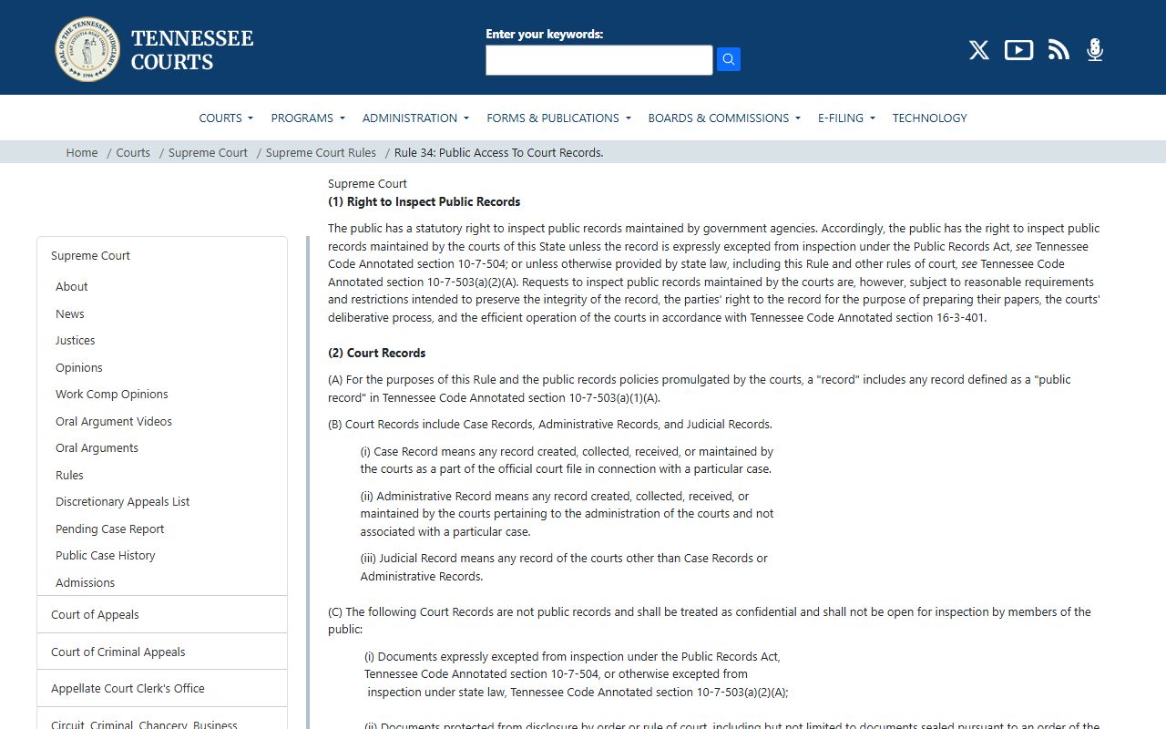 Rutherford County public records Tennessee Rule 34 court access page