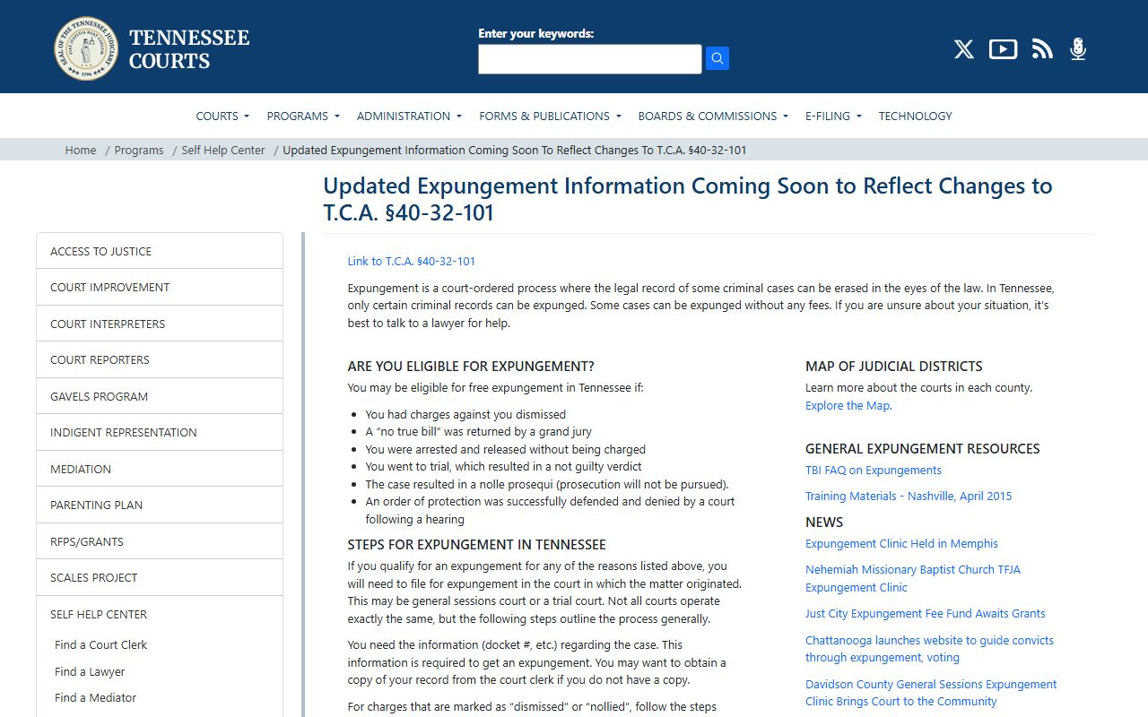 Rutherford County public records Tennessee expungement information page