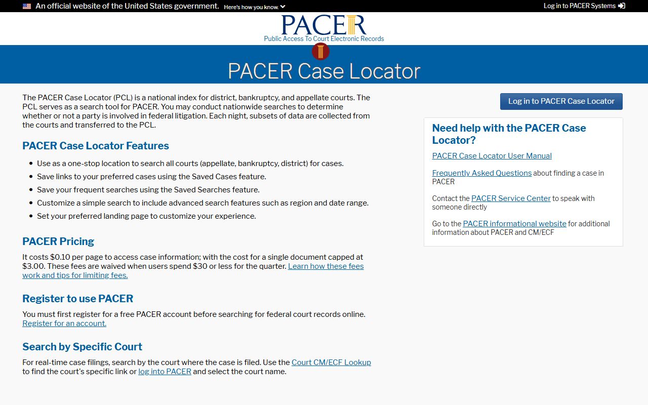Rutherford County federal court records PACER Case Locator search