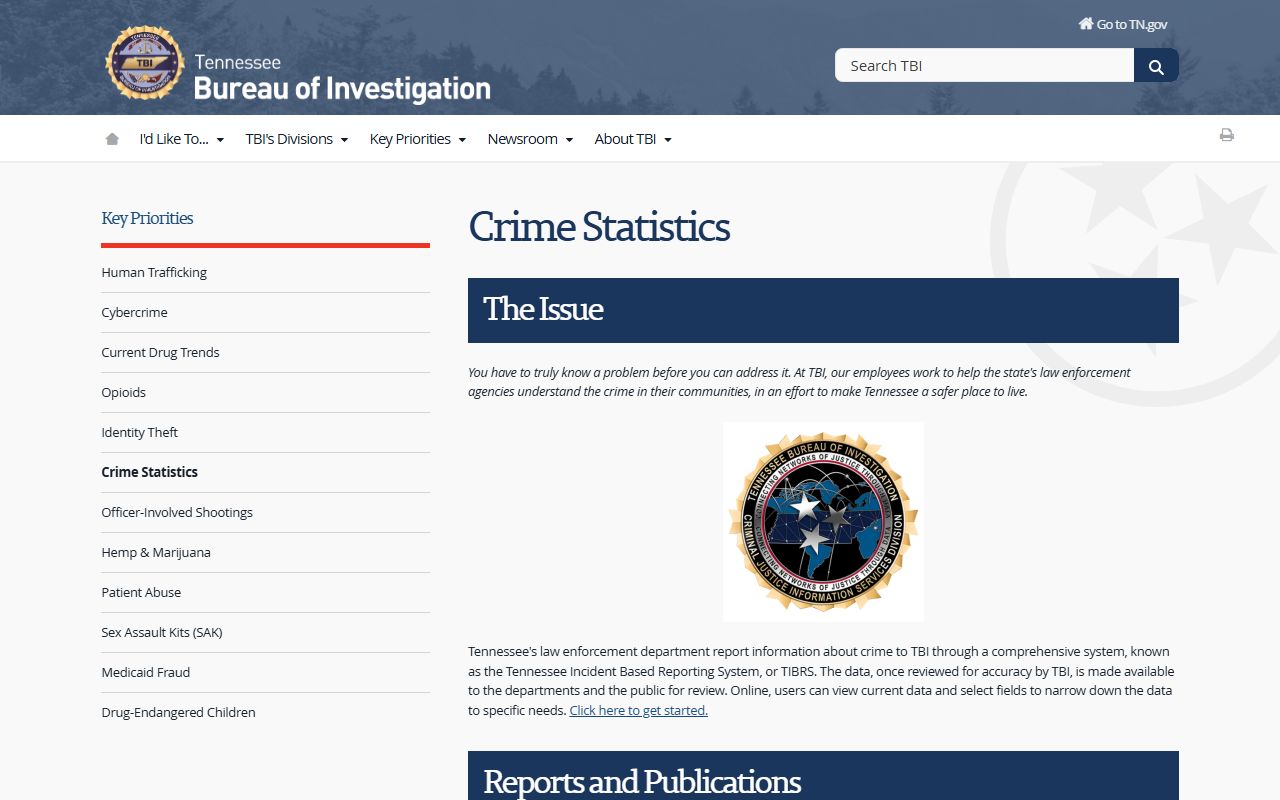 Rutherford County traffic records and TBI crime statistics page
